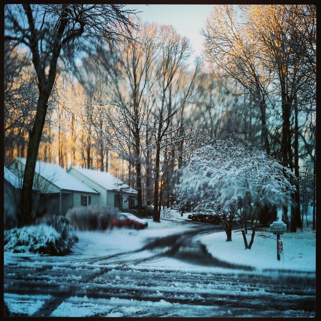 A neighborhood after a winter storm